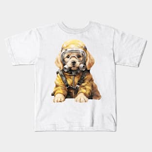 Golden Retriever Dog Wearing Gas Mask Kids T-Shirt